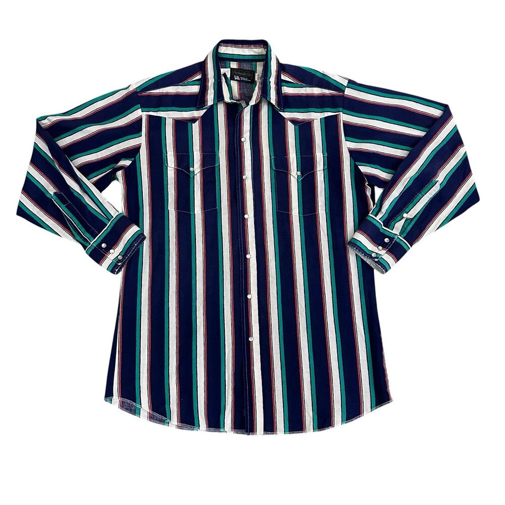 Vintage Panhandle Slim Western Pearl Snap Shirt Size 16.5/35 Striped USA Made